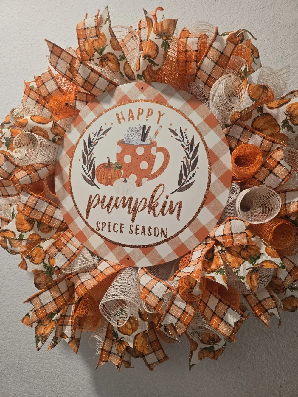 W150 Fall Pumpkin Spice Season Wreath Handmade fall wreath featuring a fun